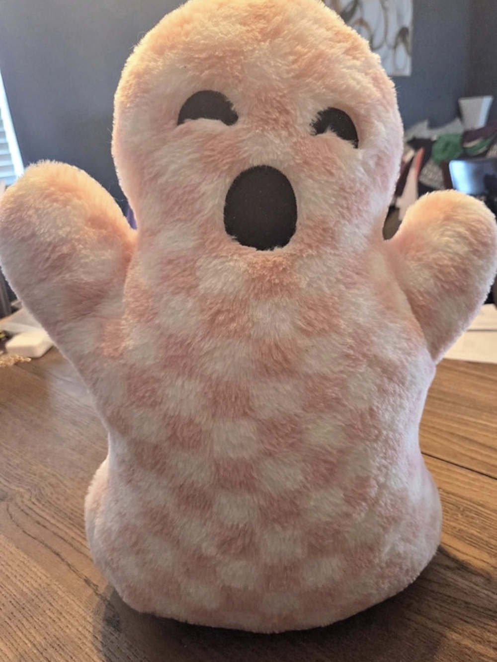 Novogratz Pink Checkered Ghost Halloween Decorative Pillow Plush